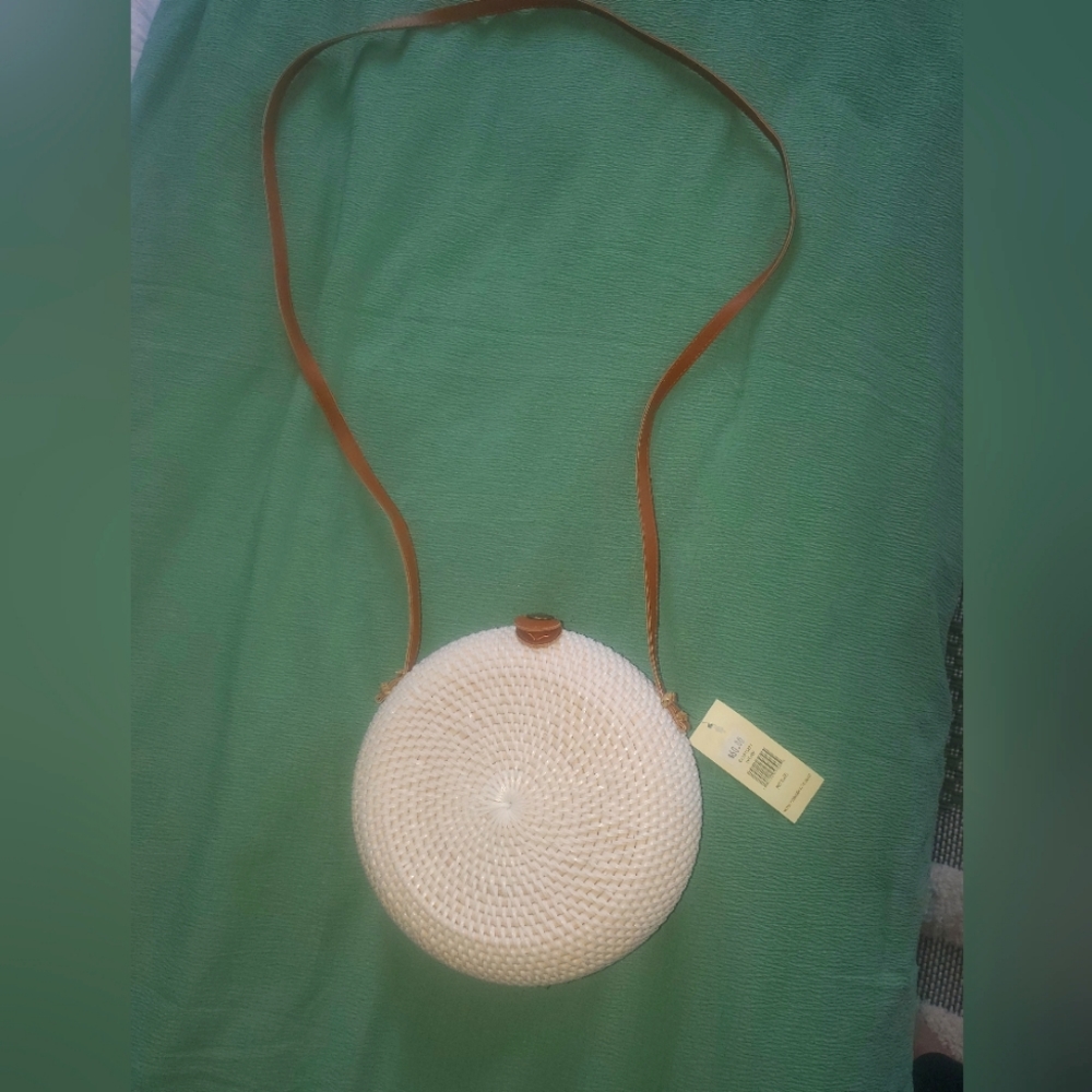 Woven rattan wooden purse